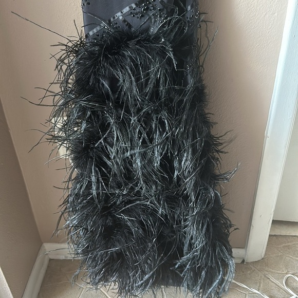 BEBE Beaded Feather Black Long Evening Dress - Picture 4 of 10